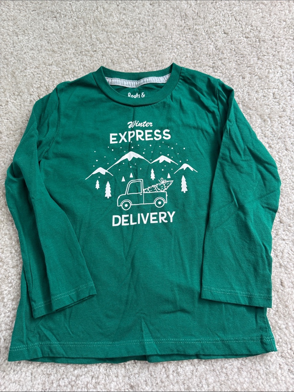 Roots Forest Green "Winter Express Delivery" Kids Long-Sleeve Tee